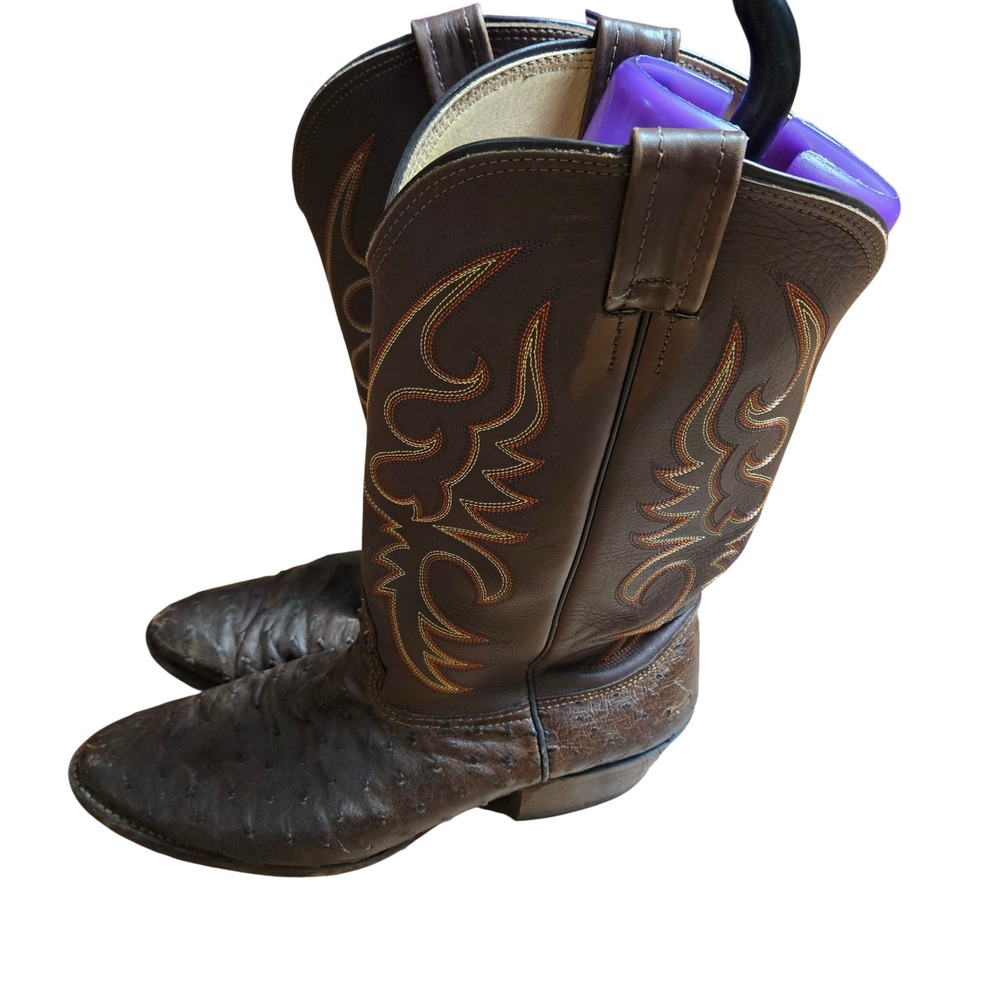 Larry Mahan Mens Full Quill Ostrich Leather Western Cowboy Boots 13 D Rodeo